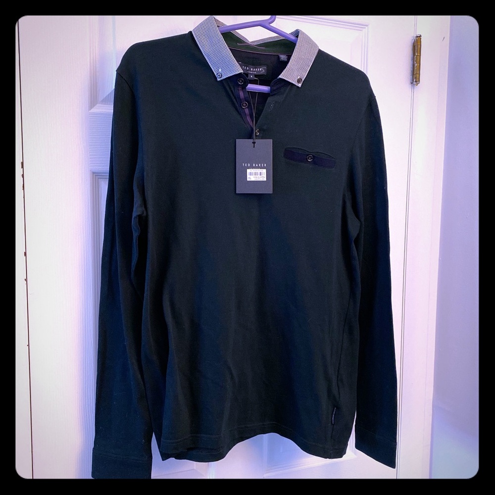 Ted Baker Green/Blue Longsleeve Polo- Size 4 NWT - Picture 1 of 5